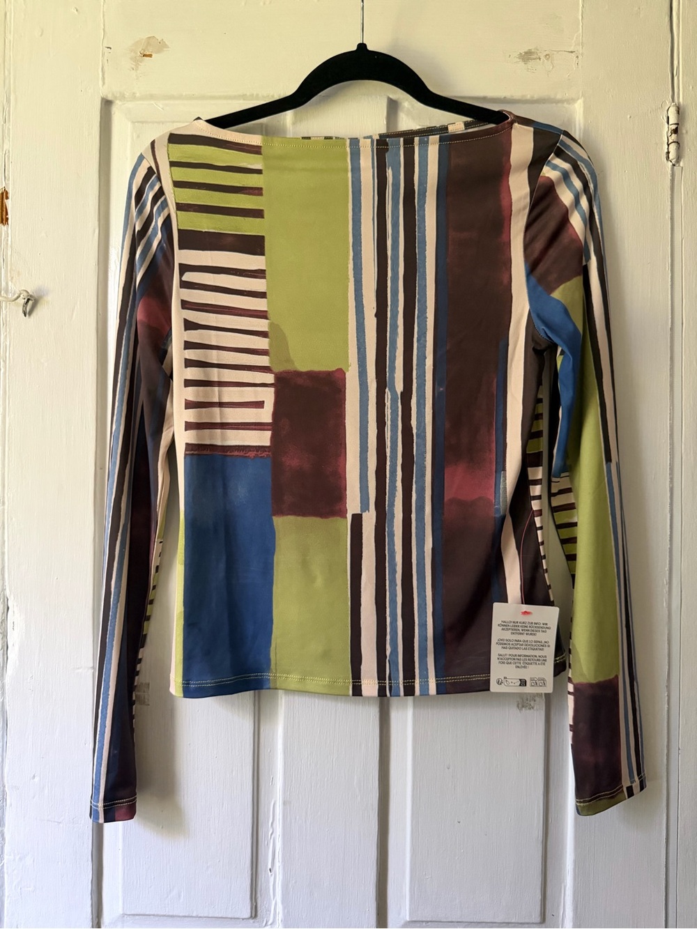 NWT Topshop abstract striped print long sleeve microfiber top
